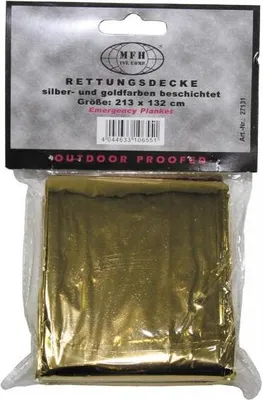 Immagine prodotto di Coperta di salvataggio con rivestimento color argento e oro 213 x 132 cm