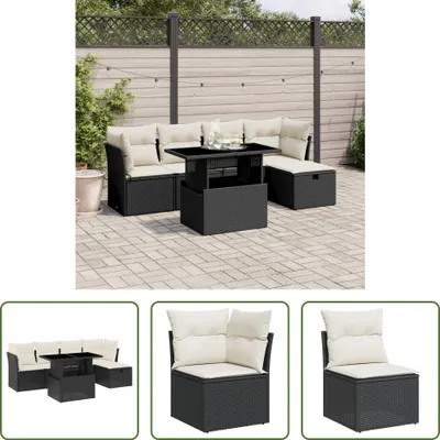 Produktbild von The Living Store 6-tlg. Garten-Sofagarnitur mit Kissen Schwarz Poly Rattan
