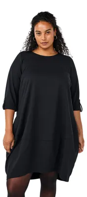 Produktbild von Zizzi Frauen Große Größen Sweatkleid O-Ausschnitt Ballonschnitt Größe Gr L Black