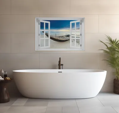 Produktbild von Wallario wasserfestes Poster selbstklebend 91,50 x 61 cm, Fischerboot am Strand mit Sonnenuntergang, Badezimmerposter Spritzschutz mit Hochglanzoberfläche in Glasoptik