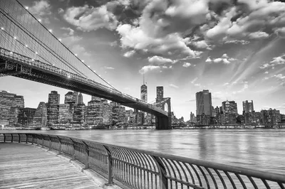 Image de Muralo Papier peint photo Architecture 360 (l) x 240 (h) cm Papier peint intissé Rivière New York Pont Gratte-ciel Salon Chambre à coucher moderne abstraction murale Décoration murale