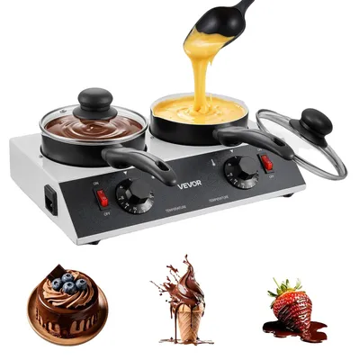 Immagine prodotto di VEVOR, macchina per sciogliere il cioccolato con 2 recipienti da 1 litro, ideale per feste, eventi e dolci fatti in casa, dotata di controllo della temperatura separato, riscaldamento PTC e rivestimento antiaderente