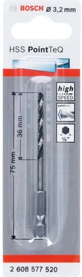 Produktbild von Bosch HSS PointTeQ HEX Metallbohrer DIN338 3,2mm, 1er VE, 2608577520