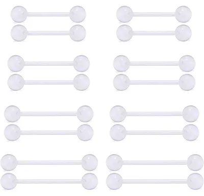 Obrázok produktu pre Sada 10 kusov piercingu na jazyk a bradavky, materiál: bioplast, tvar: tyčinka, hrúbka: 1,6 mm, dĺžka: 12-18 mm