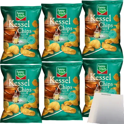 Produktbild von Funny-Frisch Salt & Vinegar Kesselchips 6er Pack (6x120g Packung) + usy Block