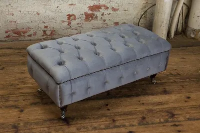 Produktbild von Chesterfield Hocker Fuß Sessel Polster Ottoman Beistell Relax Textil Leder Neu