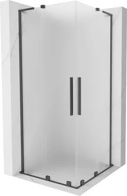 Produktbild von Mexen Velar L Duo Duschkabine, Schiebetür, 80 x 80 cm, Milchglas, gebürstetes Gun Gray - 871-080-080-02-33-66