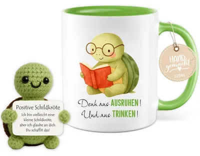 Productafbeelding van Beker met gebreide schildpaddecoratie, 325 ml, cadeau voor schoolbegin, verjaardag, kinderen, jongens en meisjes