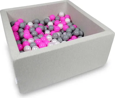Image de Piscine à balles 90x90x40cm gris clair - Avec 400 balles / rose, nacre, gris