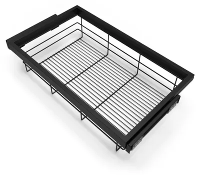 Produktbild von Emuca Set aus Drahtkorb und Gleitrahmen mit sanftem Schließen für Kleiderschrank, verstellbar, Modul 800mm, Schwarz texturiert