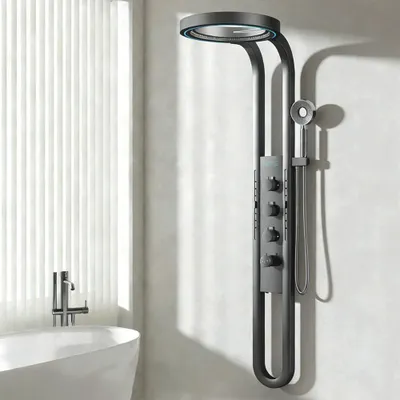 Imagen del producto de Sistema de ducha con pantalla digital, fabricado en aleación de aluminio, con chorro de cascada