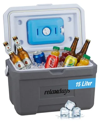 Produktbild von Relaxdays Kühlbox, 15 l, mit Kühlakku & Griff, Camping, Picknick, ohne Strom, HBT 30 x 46 x 30 cm, Isolierbox, weiß/grau