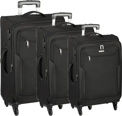 Produktbild von Koffer 3er Set Leicht Reise Trolley 4 Rollen mit Dehnfalte Schwarz Bowatex