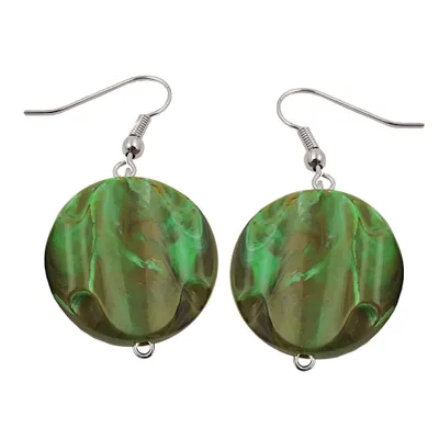 Produktbild von Ohrhaken Ohrhänger Ohrringe 44x22mm Scheibe Kunststoff graviert khaki-grün silber 44x22mm