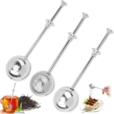 Teesieb-Set, 3 Stück, Edelstahl, langem Griff, für losen Tee, Kräuter, Gewürze