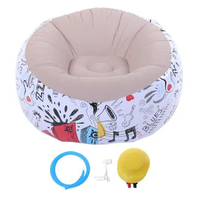 Zdjęcie produktu dla Puf dmuchany z wzorem "doodle", wykonany z materiału PVC z flockowaniem. Dmuchana sofa, idealna do salonu, sypialni, ogrodu. Sofy do ogrodu, sofy