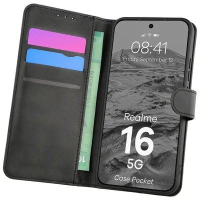 Produktbild von Handyhülle mit Klappe für Realme 16 5G, Bizon Case Pocket, Schwarz
