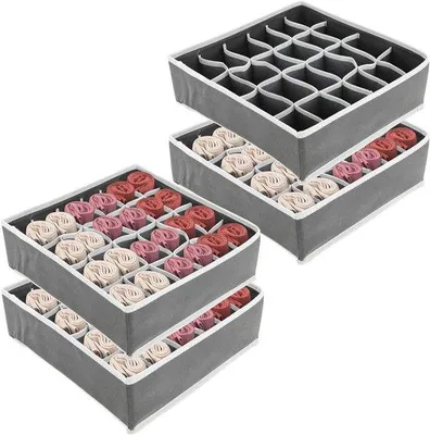 Obrázek produktu pro Organizační sada pro zásuvky – 4 skládací úložné boxy s 24 přihrádkami na ponožky a spodní prádlo