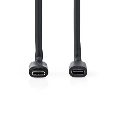 Produktbild von Nedis USB-Kabel - USB 3.2 Gen 1 - USB-C Stecker - USB-C Buchse - 60 W - 4K@60Hz - 5 Gbps - Vernickelt - 2.00 m - Rund - PVC - Schwarz - Label