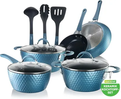 Produktbild von NutriChef Töpfe & Pfannen, 11 Teiliges- Topf und Pfannenset, Antihaft- Kochgeschirr Set- mit 3.5L Schmortopf, 2L Kochtopf, 1.5L Stielkasserolle