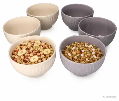 Produktbild von 6x Biko Müslischalen 650ml Keramik Vanille Grau Salat Bowl Suppe