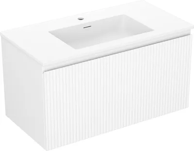 Immagine prodotto di Mexen Rivel mobiletto da bagno 90 cm con lavabo Otis, 1 cassetto, scanalato, bianco opaco - 91A20-09047-1-BF01-W18M01