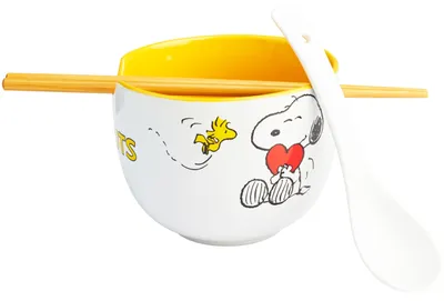 Ramen-Schüssel-Set 600 ml, Keramik, mit Löffel & Essstäbchen, Snoopy