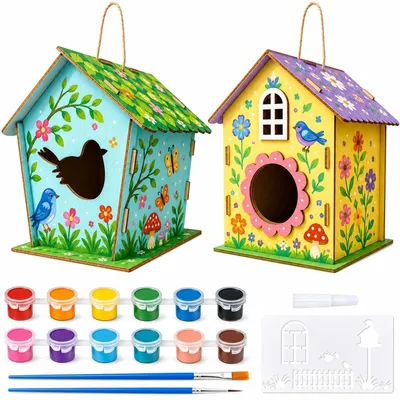 Produktbild von Vogelhaus Bausatz zum Bemalen, 2 Stück Holz Bastelset
