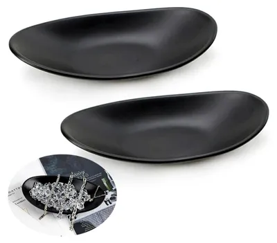 Produktbild von 2 Stück Schlüsselschale, Ovales Tablett in Schwarz, Schmucktablett für Eingangsbereich, Dekoschale für Schlüssel, Schmuck und Münzen