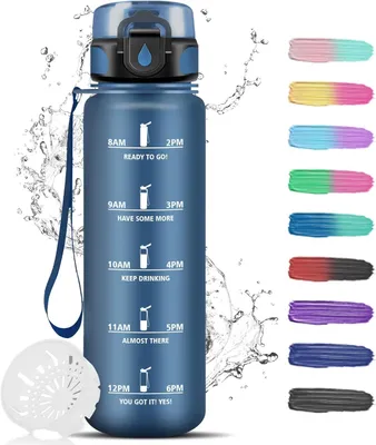 Image de Bouteille d'eau 1 litre, gourde de sport motivante, avec indicateur de temps, écologique, idéale pour le fitness, le vélo, le yoga