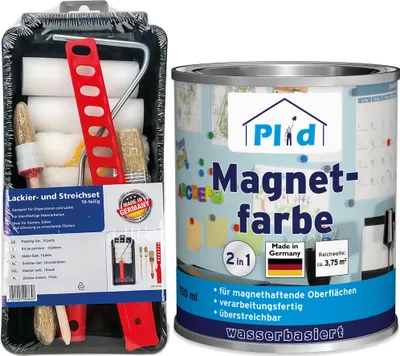 Produktbild von Plid Magnetfarbe 0,75 L für ca. 4 m² Anthrazitgrau + Anstreichset | Magnetlack & Wandfarbe magnetisch| Überstreichbar, geruchsarm, hohe Magnetkraft
