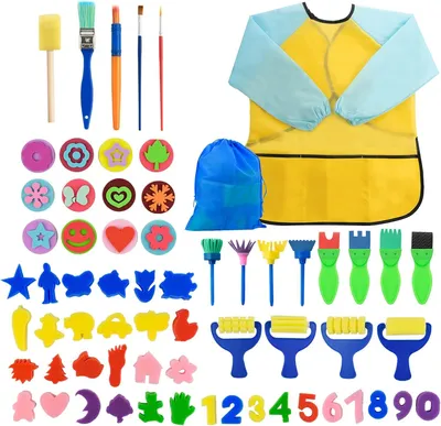 Image de 42 pinceaux-éponges, tampons et pinceaux pour enfants, pour l'éducation préscolaire et l'apprentissage du dessin