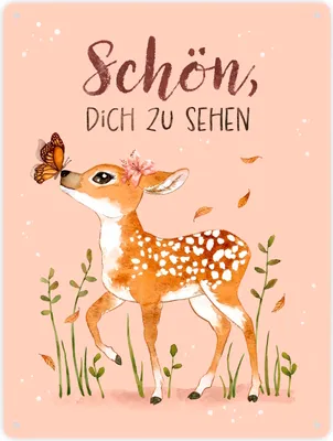 Produktbild von Schön dich zu sehen Metallschild XXL in 28x38 cm mit niedlichem Reh