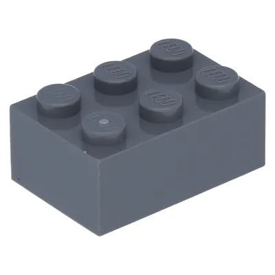 A single dark gray LEGO brick is shown against a white background.