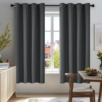 Produktbild von Blickdichte Gardinen Ösenvorhang Thermo 138x132cm Dunkelgrau 2er Set