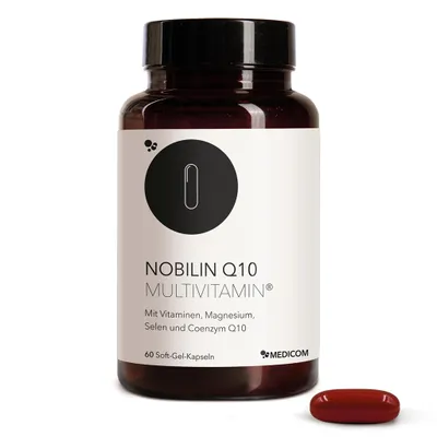 Produktbild von Medicom Nobilin Q10 Multivitamin mit Vitaminen, Magnesium, Selen un 30 mg Coenzym Q10 - 60 Kapseln, für Energie & Vitalität