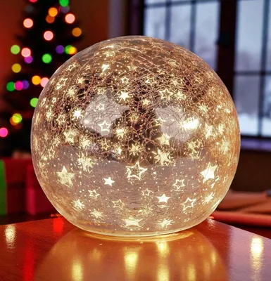 Produktbild von formano LED Deko-Kugel Sterne Rose-Gold 12cm Glaskugel Timer 6h/18h Herbst Deko
