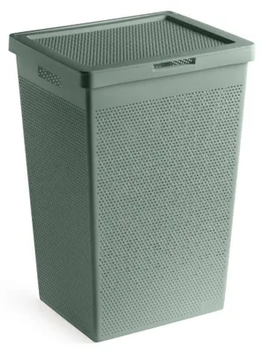 Waschkorb 60 L, recycelter Kunststoff, mit Deckel, Grün