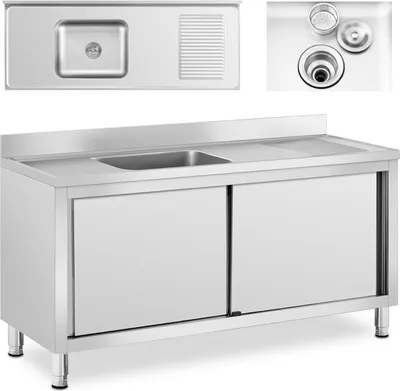 Produktbild von Einbeckenspüle für die Gastronomie mit Schiebetürschrank 160 x 60 x 94,5 cm