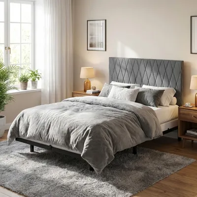 Produktbild von Polsterbett Jugendbett 90×200cm Einzelbett mit Lattenrost und Kopfteil, Schwebendes Design, Grau-ohne Matratze
