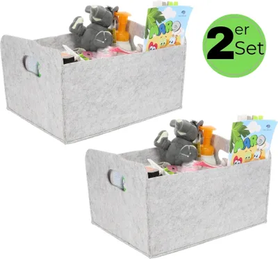 Produktbild von 2x Aufbewahrungsbox faltbar Stoff Aufbewahrungskorb faltbar Schrank Organizer Filzkorb Aufbewahrung faltbare Stoffbox klein 25x31x15 hellgrau Sparpaket