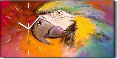 Produktbild von Dekor Leinwand Uhr Wandbilder 60x30 Gemälde Abstraktes Tier Vogel Papagei Bunte - weiße Hände