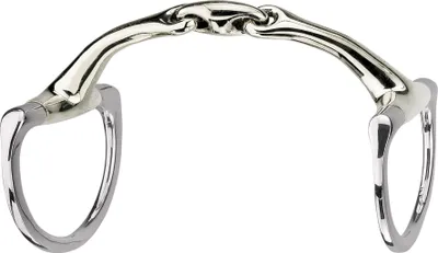 A close-up studio shot of a horse bit.