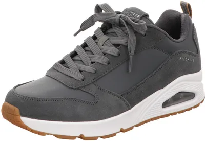 A single grey Skechers sneaker is shown from a side-angle on a white background.