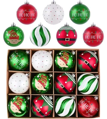 Image de Boules de Noël Set 12 pièces 8cm Décoration Boules de Noël Rouge Vert