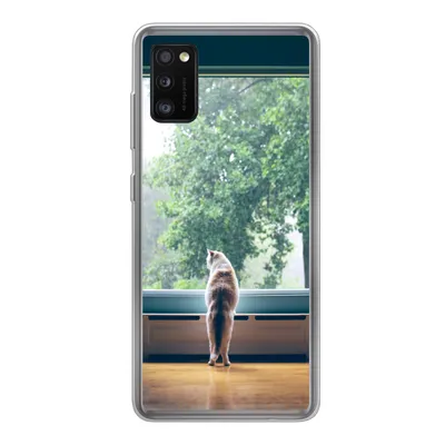 Produktbild von MuchoWow® Handyhülle Schutzhülle Hülle für Samsung Galaxy A41 Katze - Fenster - Pflanzen Silikon Softcase Handy Hülle - Mobiltelefon