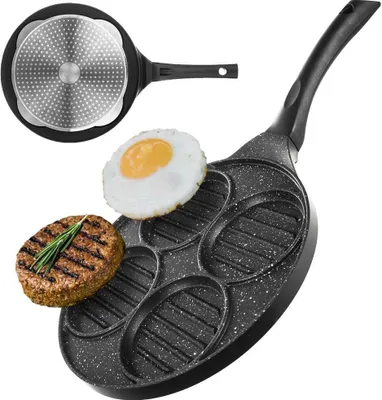 Produktbild von Orion Grillpfanne Grillplatte für Burger Spiegeleier Omelette mit Granitbeschichtung 4 Löcher GRANDE 26,5 cm