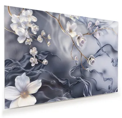 Produktbild von Glasbild 90x60cm in XXL für Wohnzimmer, Schlafzimmer Motiv Blumenwellen On Silk