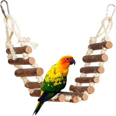 Productafbeelding van Vogelladder Speelgoed - Houten Klimtouw - Vogelkooi Verrijking - Natuurlijk Hout - 60 cm Lengte - Natuurlijk