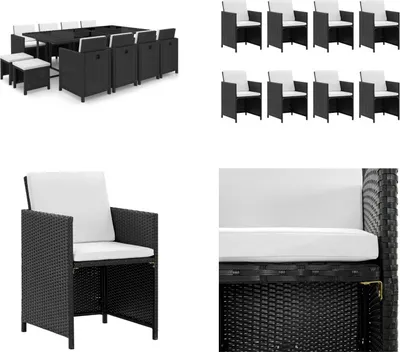 Produktbild von vidaXL 13 tlg. Garten Essgruppe mit Auflagen Poly Rattan Schwarz - Gartenmöbel-Set - Gartenmöbel-Sets - Gartentisch Und Stühle - Gartentische Und Stühle
